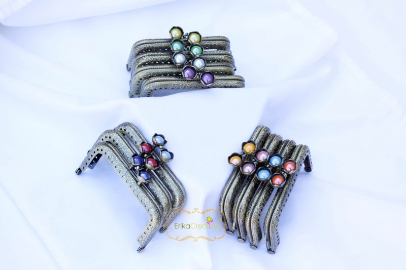 8.5 cm. Water Lily Beads Metal Purse Frame